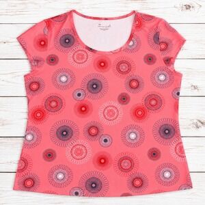 Exertek Top Pink Geometric Floral Short Sleeve Activewear Performance Tee Large